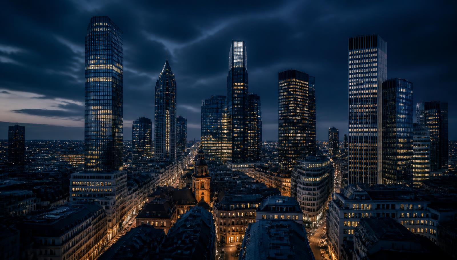 City skyline at twilight
